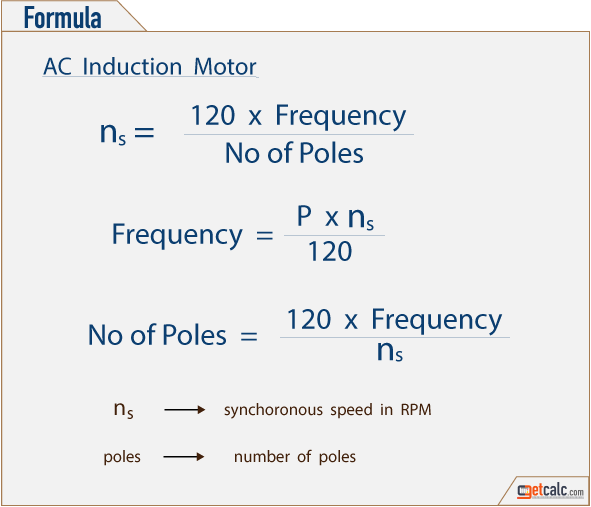 AC synchronous motor speed, frequency & poles formulas