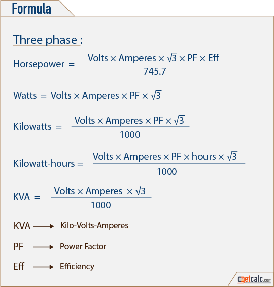 AC power formula for three phase
