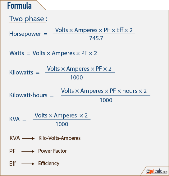 AC power formula for two phase four wire