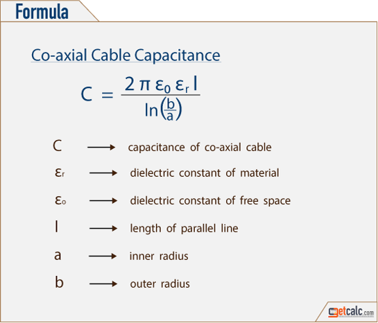 Co-axial cable capacitor capacitance formula