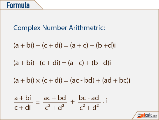complex numbers arithmetic formula