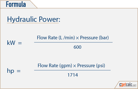 hydraulic or fluid power formula