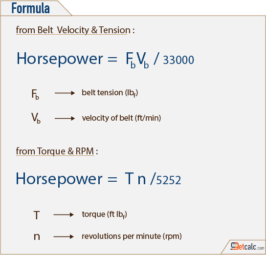 horsepower (hp) of an combustion engine formula