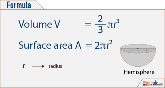 hemisphere formulas to calculate volume & surface area